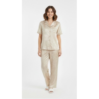 Satin Beige Pajama with Pattern