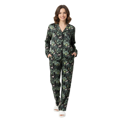 Satin Pajama Tiger Pattern Olive & Black
